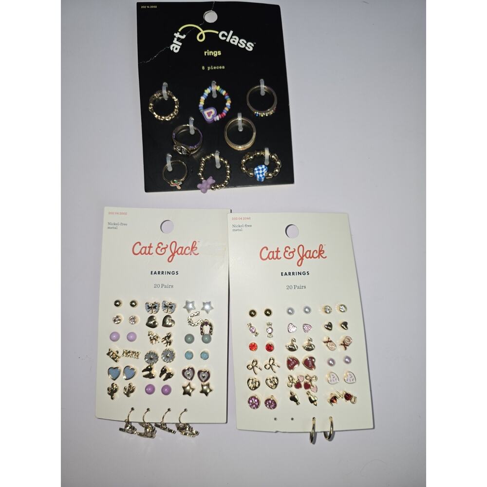 Cat & Jack Earring Sets And Rings Bundle 40 Earrings Nickel Free Metal Girls